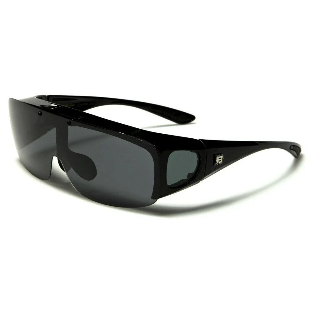 Polarized Flip-up Lens Black Semi Rimless Over The Glasses Sunglasses